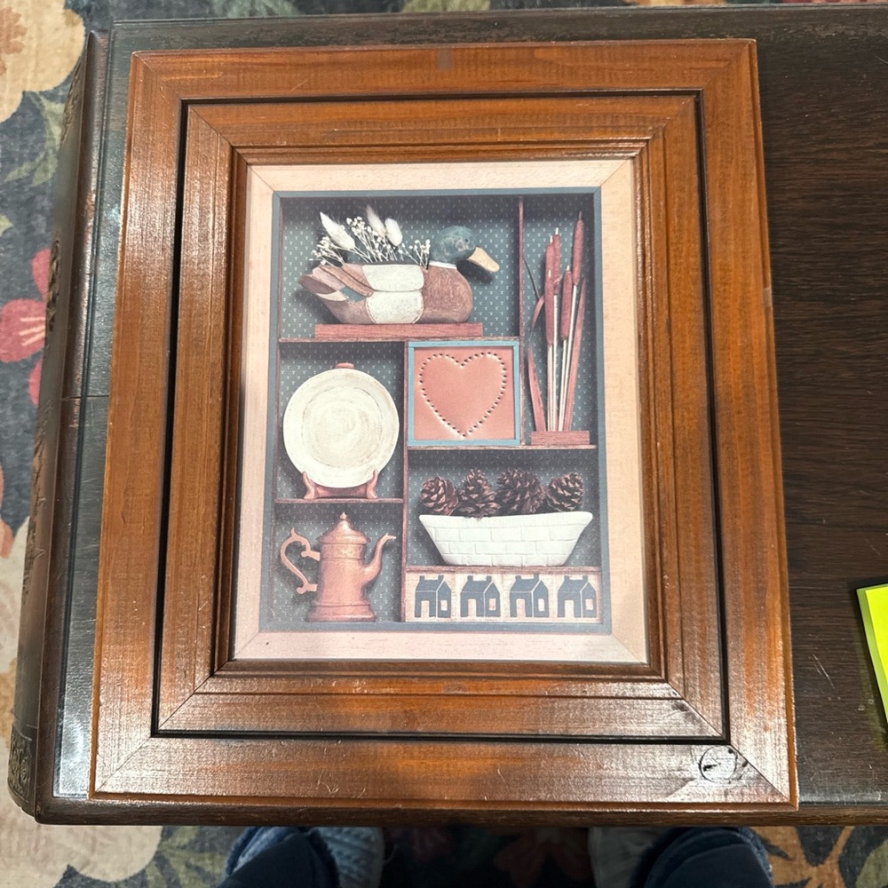 Framed Rustic Shelf Still Life Wall Art - Brown Wood Frame